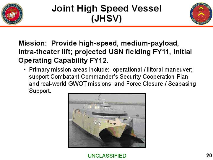 Figure 3 The JHSV is being developed with the Army working through Navy program office (PMS 325).  The JHSV is a 35-45 knot ship that will provide intra-theater life of equipment and personnel.