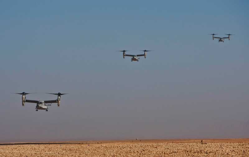 Ospreys Landing at Camp Bastion After "Self-Deploying" Off of Amphib (Credit: USMC)