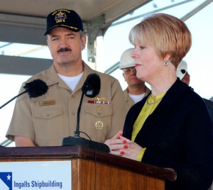 Captain Robert Hall, Jr., Commanding Officer of the USS America, and the Ship's Sponsor, Lynne Pace.  Credit: SLD 