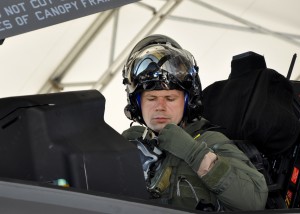 United Kingdom Royal Air Force Squadron Leader Frankie Buchler, became the first international student-pilot to fly a sortie in the F-35B Lightning II March 19 at Eglin Air Force Base, Fla. (U.S. Air Force photo/Maj. Karen Roganov) 