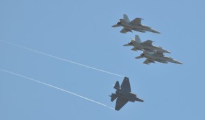F-35C breaks away from formation prior to landing at Eglin AFB, June 22, 2013.  Credit Photo: 33rd Fighter Wing.  The F-35 also breaks away from traditional arms export thinking as well and could be leveraged for a process of change.  
