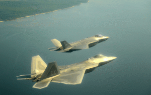 F-22 flying with F-35 at Eglin, 2012. Credit: 33rd Fighter Wing