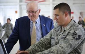 Secretary Wynne being briefed on the progress of the LO maintenance regime at the 33rd FW. Credit Photo: SLD