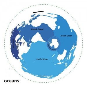 This graphic provides a good sense of the world's oceans and of the intersection between the Indian and Pacific Oceans.  Credit: Wikepedia.  