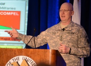 "Strategic Landpower is not a strategy, it's an operational concept," says Gen. Robert W. Cone, commander of the U.S. Army Training and Doctrine Command as he speaks at the AUSA Aviation Symposium Jan. 15, 2014, in Arlington, Va.