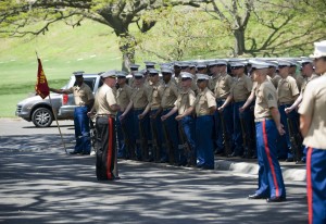 Commander, U.S. Marine Corps Forces, Pacific, Lt. Gen. Terry Robling speaks with a U.S. Marine Corps honor guard following a commemoration ceremony here. The general commemorated ANZAC Day by laying down a wreath here on behalf of the United States Marines serving in the region. Other leaders and military component commanders also attended the ceremony. ANZAC Day is a national day of remembrance for the Australian and New Zealand service members who have fought in wars since World War I. Credit; US Pacific Command, 4/25/13 Read more: http://www.dvidshub.net/image/916168/uspacom-c 
