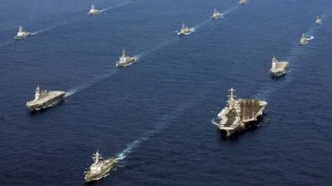 Nov. 16, 2012: In this photo taken and released by U.S. Navy, twenty-six ships from the U.S. Navy and the Japan Maritime Self-Defense Force, including USS George Washington, bottom right, steam together in East China Sea after the conclusion of Keen Sword, a biennial naval exercise by the two countries to respond to a crisis in the Asia-Pacific region.AP Photo/U.S. Navy, Chief Mass Communication Specialist Jennifer A. Villalovos 