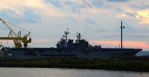 The USS America as viewed from the park directly facing the shipyard in Mississippi.  Credit: Second Line of Defense 