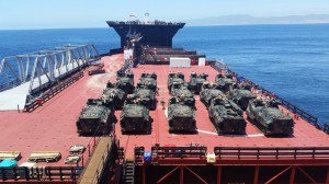 Marine Corps Amphibious Assault Vehicles aboard Montford Point prepare to deploy. (U.S. Navy photo by Lt. Cmdr. Donnell Evans/Released)