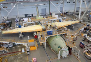 The first A400M for Malaysia as seen on the final assembly line in Seville Spain, September 2014. Credit: Airbus Defence and Space