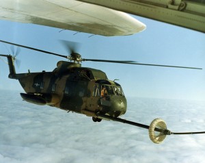 An HH-3E being refueled by an HC-130. Aerial refueling enabled the helicopters to rescue downed aircrew from any location in the Southeast Asia theater of operations. (U.S. Air Force photo)