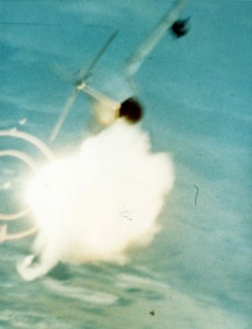 Gun camera image of the MiG-17 victory by F-105 pilot Maj. Ralph Kuster Jr. on June 5, 1967. (U.S. Air Force photo)