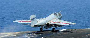 An EA-6B Prowler, attached to the Garudas of Electronic Attack Squadron (VAQ) 134 launches from the flight deck of the aircraft carrier USS George H.W. Bush (CVN 77). Navy Media Content Services. 7/7/14