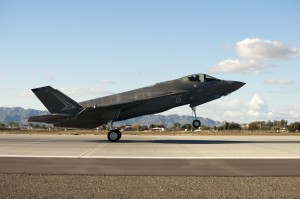 The first Royal Australian Air Force F-35A Lightning II jet arrived at Luke Air Force Base Dec. 18, 2014. The jet’s arrival marks the first international partner F-35 to arrive for training at Luke. (U.S. Air Force photo by Staff Sgt. Staci Miller) 