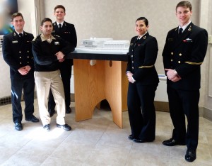 Captain Tortora and 4 students in the cyber major after the SLD interview. Credit: Second Line of Defense