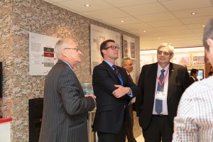 Tim Gibson with Eric Bownes talking with Duncan Tait (then CEO of Fujitsu UK&I, now EVP and Head of all of the four EMEA Regions) the GlobeRanger capabilities which were showcased at DSEI 2013. 