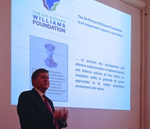John Blackburn presenting at the Copenhagen Airpower Symposium, April 17, 2015. Credit: The Williams Foundation 