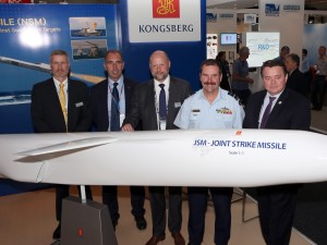 Norwegian  Deputy Minister of Defence, Oystien Bo (right to left) Deputy Chief of Air Force, Air-Vice Marshal Gavin (Leo) Davies, Kongsberg Executive Vice President, Pal Bratlie, BAE Director Land and Intergrated Systems, Graeme Bert and General Manage Aerospace QinetiQ, Dick Noordewier at the Kongsberg stand after The Hon Kevin Andrews MP, Minister for Defence has announced Australias participation in a cooperative Joint Strike Missile (JSM) development program with Norway for the F-35A Joint Strike Fighter. *** Local Caption *** The Hon Kevin Andrews MP, Minister for Defence has announced Australias participation in a cooperative Joint Strike Missile (JSM) development program with Norway for the F-35A Joint Strike Fighter.  