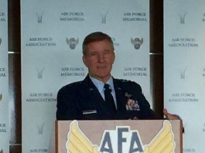 General Carlisle answering questions at the AFA breakfast presentation on June 1, 2105. Credit: SLD