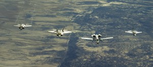 Air Force Reserve Command pilots from the 514th Flight Test Squadron here flew an historic four-ship formation of Ogden Air Logistics Complex depot fighter aircraft (from left to right: F-35, F-22, A-10, F-16) The jets were over the Utah Test and Training Range approximately 75 miles west of Hill AFB, setting up to execute scheduled functional check flights and proficiency training missions, Jan. 29. (Air Force photo) 2/6/15