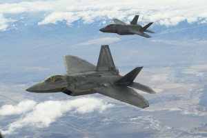 An F-22 and an F-35, flown by Air Force Reserve Command pilots from the 514th Flight Test Squadron here fly over the Utah Test and Training Range during a functional check flight approximately 75 miles west of Hill AFB. (Air Force photo) 2/10/15 