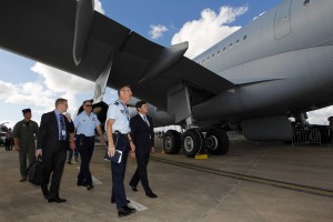 The Honourable Kevin Andrews MP, Minister for Defence (right) is shown around a KC-30A Mutli Role Tanker Transport by then Commander Air Mobility Group, Air Commodore Warren McDonald, CSC during the 2015 Australian International Air Show. Credit: Australian Ministry of Defense.  