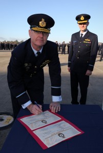 On 03 June 2015, Air Commodore Warren McDonald, CSC handed over the roles and responsibilities of Commander Air Mobility Group to Air Commodore Richard Lennon, CSC during a parade at RAAF Base Richmond. Credit: Australian Ministry of Defense 
