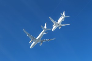 KC-30A MRTT and E-7A Wedgetail conduct Air to Air refuelling testing in the airspace near RAAF Williamtown. *** Local Caption *** Air-to-air refuelling trials between KC-30A Multi-Role Tanker Transport and E-7A Wedgetail From 1-13 June 2015, air-to-air refuelling (AAR) trials were conducted between a RAAF KC-30A Multi-Role Tanker Transport (MRTT) and an E-7A Wedgetail Airborne Early Warning and Control (AEW