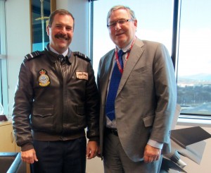 Air Marshal Leo Davies with Dr. Robbin Laird after the Second Line of Defense interview at the Air Marshal's office in Canberra, Australia, August 3, 2015. 