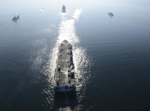 150612-N-HX127-145 Baltic Sea (Feb. 12, 2015) -- Amphibous assault ships participating in Baltic Operations (BALTOPS) 2015 sail in formation off the coast of Sweden. BALTOPS is an annual multinational exercise designed to enhance flexibility and interoperability, as well as demonstrate resolve among allied and partner forces to defend the Baltic region. (U.S. Navy photo by Mass Communications Specialist 3rd Class Timothy M. Ahearn/Released) 