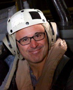 Pietro Batacchi onboard an Osprey in transit to the USS Wasp for the F-35B ship integration trials, May 2015. Credit: Second Line of Defense