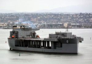 Military Sealift Command ship USNS Lewis B. Puller departs San Diego for its first sail outside of the San Diego area of operations. The underway period is part of the post delivery shake down cruise. 
