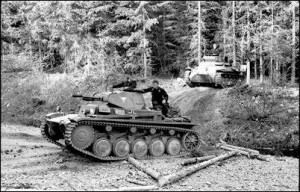 German Panzers punch through the Ardennes Forest then turn northward. 