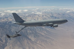 F-35 Aircraft AF-4 Australian KC-30 Tanker Test. First fuel transfer. *** Local Caption *** The Royal Australian Air Force (RAAF) completed the first fuel transfer with the air refuelling boom from a RAAF KC-30A Multi-Role Tanker Transport (MRTT) to a US Air Force (USAF) F-35A Joint Strike Fighter at Edwards Air Force Base in California. A total of 59 contacts were conducted of which five contacts transferred 43,200 pounds of fuel during the four hour sortie. 