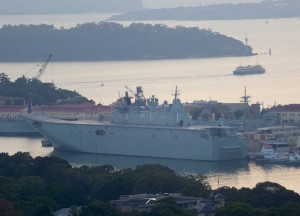 The HMAS Adelaide in Sydney Harbor at Sunrise on March 26, 2016. Credit Second Line of Defense 
