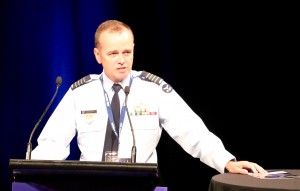 Group Captain Andrew "Jake" Campbell, the Co-Head of the Jericho team, speaking on the second day of the RAAF Airpower conference. 
