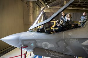160113-N-AT895-242 PATUXENT RIVER Md. (Jan. 13, 2016) Chief of Naval Operations (CNO) Adm. John Richardson sits in the cockpit of an F-35C Lightning II carrier variant joint strike fighter at Naval Air Station Patuxent River. Richardson also held an all-hands call, toured facilities and viewed aircraft and systems including the E-2D Advanced Hawkeye and MQ-4C Triton unmanned aircraft system. (U.S. Navy photo by Mass Communication Specialist 1st Class Nathan Laird/Released) 