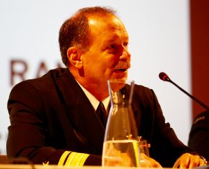 Rear Admiral Manazir at the closing session of the Williams Seminar on air-sea integration. August 10, 2016