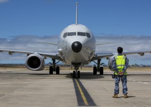 A P-8A Poseidon aircraft at Melbourne Avalon Airport prior to flying to Defence Establishment Fairbairn for its official welcoming ceremony. Credit: Australian Ministry of Defence.