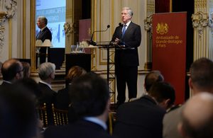 Defence Secretary Sir Michael Fallon speaks at the opening of the Franco-British Council in Paris. Credit: UK MoD