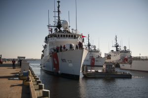 The Coast Guard Cutter Forward returns to homeport in Portsmouth, Va., Monday, Jan. 7, 2013, after a 45-day patrol in the Caribbean Sea in support of Operation Martillo. The law enforcement crews aboard the Forward teamed with crew members from the Coast Guard Cutter Confidence and an embarked aviation detachment from Helicopter Interdiction Tactical Squadron to counter two illicit tracking interdictions leading to the seizure of more than $50 million in narcotics. (U.S. Coast Guard photo by Petty Officer 2nd Class Walter Shinn) 