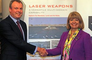 Image of David Armstrong, Managing Director MBDA United Kingdom (left) and Minister for Defence Procurement Harriett Baldwin MP (right). 